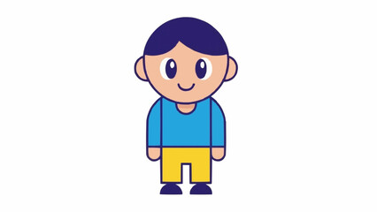 Fototapeta premium Cute cartoon boy character illustration with blue shirt and yellow pants.
