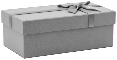 Long grey gift box with grey ribbon and bow