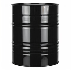 Shiny black metal drum with reflective surface, against white background
