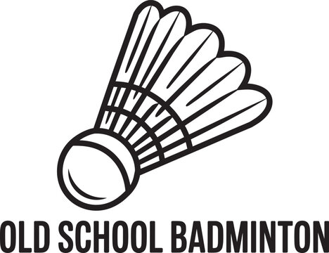 Outline illustration of old school badminton shuttlecock with text isolated on transparent background vector