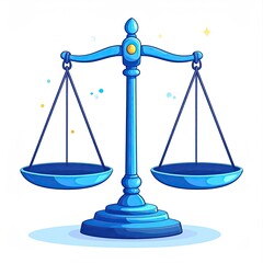 A blue, stylized illustration of justice scales