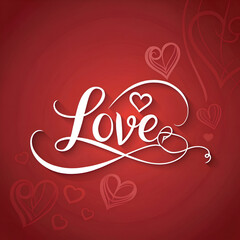Romantic Love Script, Heartfelt Love Typography, Elegant Love Calligraphy, Love Letter Design on red background