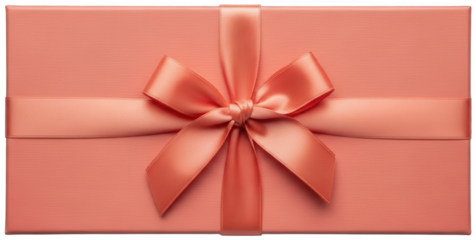 Plain rectangular pink gift container with sophisticated satin ribbon isolated on transparent background ideal for e commerce product display