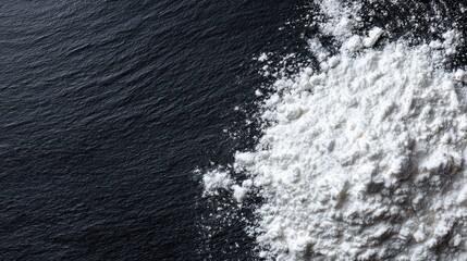 White powder substance on dark slate background for design or culinary use