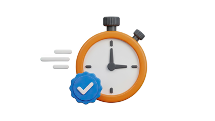 3D Stopwatch with Checkmark and Speed Lines