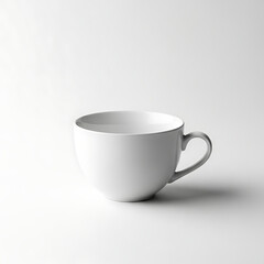 Elegant White Ceramic Cup with Subtle Gray Rim on a Clean White Background