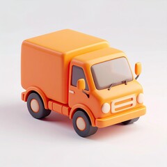 3D-rendered orange delivery van with cartoon-like features and rounded edges