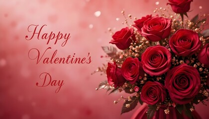 Red roses arranged on a soft pink background, celebrating love and beauty