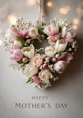 Beautiful Heart-Shaped Wreath with Roses Tulips and Daisies