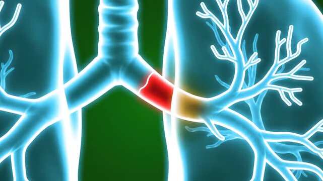 3D Hologram of Pulmonary Embolism on Green Background Neon Blue Lungs and Red Thrombus for Medical Visualization and