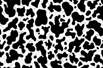 Cow print background playful irregular blobs black and white pattern with scattered spots creating lively and dynamic texture perfect for creative design projects and textiles