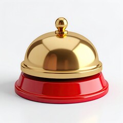 Shiny, golden service bell with a red base, isolated on a white background