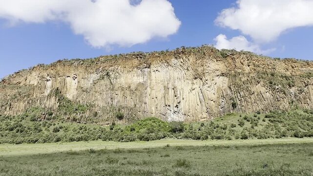 Stunning footage of Hell&rsquo;s Gate National Park in Kenya, featuring dramatic cliffs, rocky landscapes, and unique geological formations in the African wilderness.