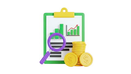 Financial Analysis with Magnifying Glass and Coins