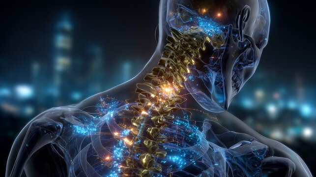 Spinal fracture, traumatic vertebral injury, 3D illustration. Compression fracture of the spine