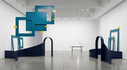 Contemporary Art Installation Featuring Geometric Shapes in a White Gallery Space