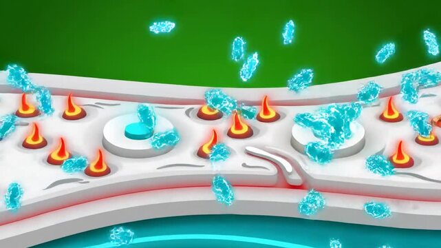 Animation Of Endocrine System Showing Diabetes Type 2 With Glands and Sugar Molecules in Green Background For Medical