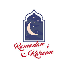 Ramadan Kareem and Ramadan Mubarak Design. Flat Design Vector Template for Label, Sticker, Poster, Flyer, Banner. Islamic Mosque, Moon and Star Ornament