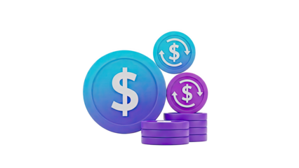 3D Rendered Dollar Coins with Gradient Colors