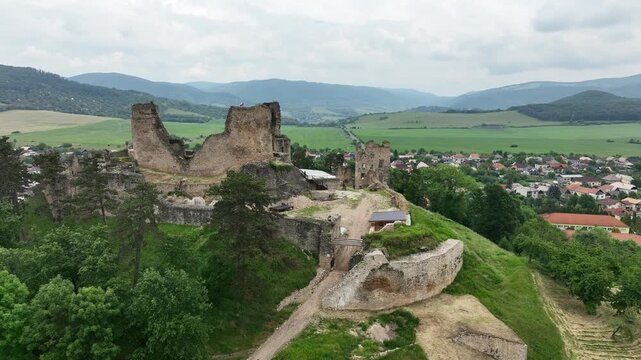 Aerial view of Divin Castle in the village of Divin in Slovakia