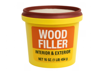 Yellow wood filler container for interior and exterior repair