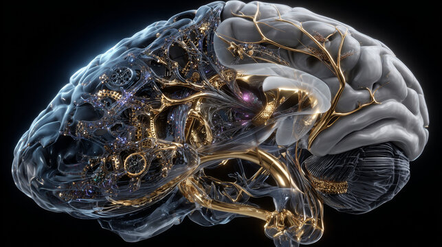 Human brain with highlighted inferior frontal gyrus, 3D illustration. It is a part of the prefrontal cortex and the location of Broca's area, involved in language processing and speech production