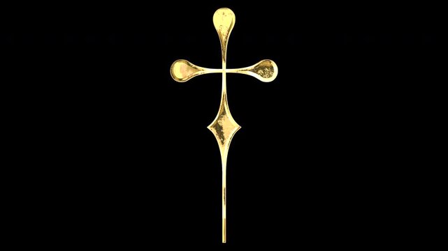 Gold dagger symbol, light reflecting and patterns shifting, alpha channel