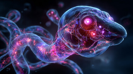Helminths nematodes Enterobius (Threadworm) which cause enterobiasis, 3D illustration