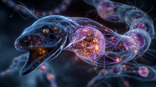 Helminths nematodes Enterobius (Threadworm) which cause enterobiasis, 3D illustration