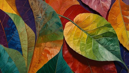 Vibrant Abstract Foliage Background with Glowing Multicolored Leaves