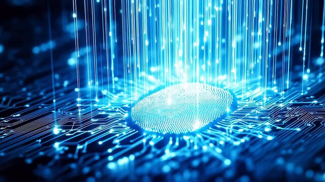 Fingerprint on digital circuit with glowing lines