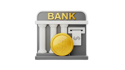 Bank with Dollar Coin and Receipt