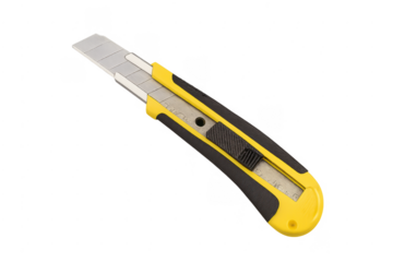 Utility knife with yellow handle and metal blade