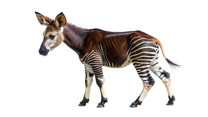 A beautiful okapi, also known as the forest giraffe, stands gracefully showcasing its unique pattern