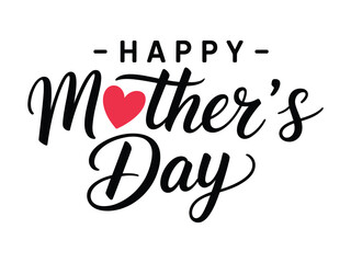 Fototapeta premium Happy Mother's Day Handwritten Typography with Red Heart Graphic for Appreciation Cards and Family Celebration Design