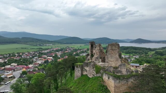 Aerial view of Divin Castle in the village of Divin in Slovakia