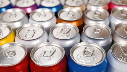 Colorful Aluminum Soda Cans - A Close-Up View of Refreshment.
