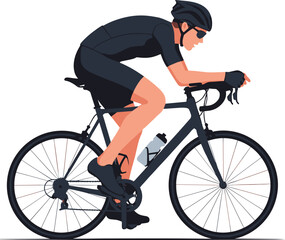 Naklejka premium Stylized cyclist in aerodynamic posture wearing black gear on road bike for sports design, fitness, and education