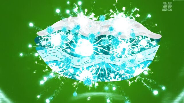 Glow Hologram Showing Hand Foot And Mouth Virus Infecting Skin With Green Screen Background