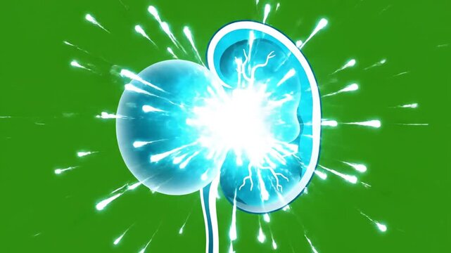 Glowing 3D Animation of Hydronephrosis Showing Urine on Green Screen for Medical Explanation and Education