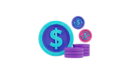 3D Render of Colorful Coins with Dollar Signs