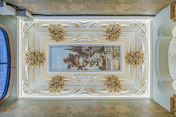 Ornate Art Nouveau Ceiling with Floral Reliefs in Barcelona, Luxury Entrance