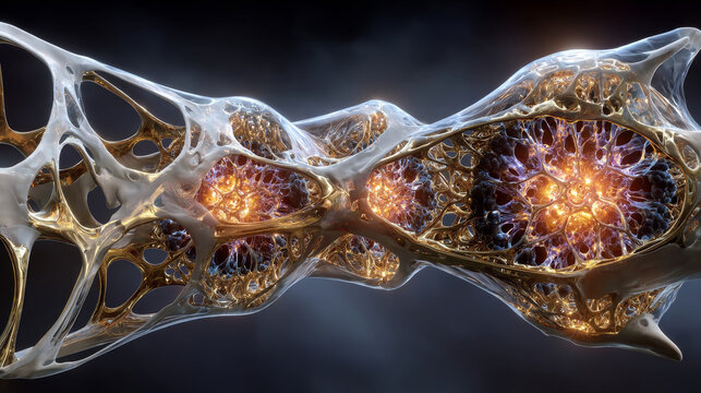 Spongy bone tissue affected by osteoporosis, 3D illustration