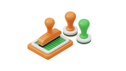 3D Rendered Stamps with Green and Orange Handles on White Background