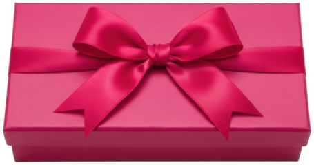 Horizontal pink gift box with wide satin ribbon bow top view
