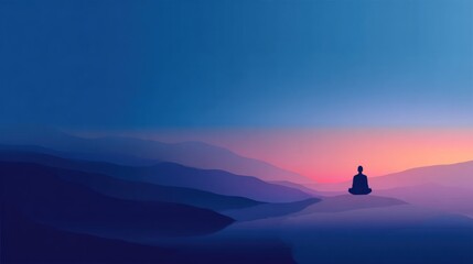 Serene Meditation Scene with Silhouette Over Smooth Mountain Range