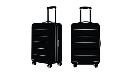 Two sleek black rolling suitcases displayed from different angles on a clean white background, ready for travel.