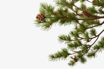 Pine branch with green needles and seed cones creating natural christmas border