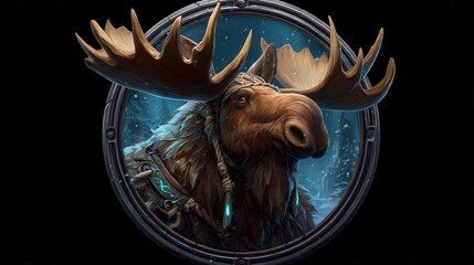 Moose in mist, atmospheric oil painting, wildlife art