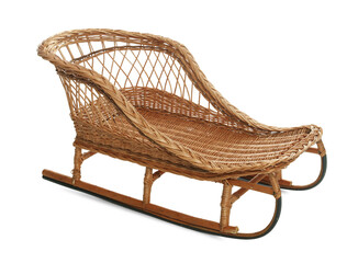 One beautiful wicker sleigh isolated on white